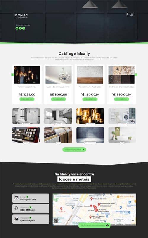 Modelo de site com Catálogo para empresas de materiais de construção e acabamentos