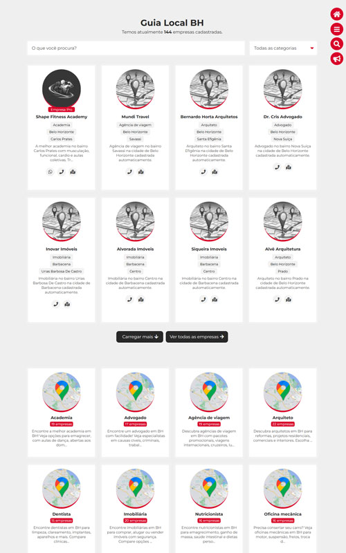 Projeto de site Guia Local BH - Guia Comercial com checkout transparente próprio
